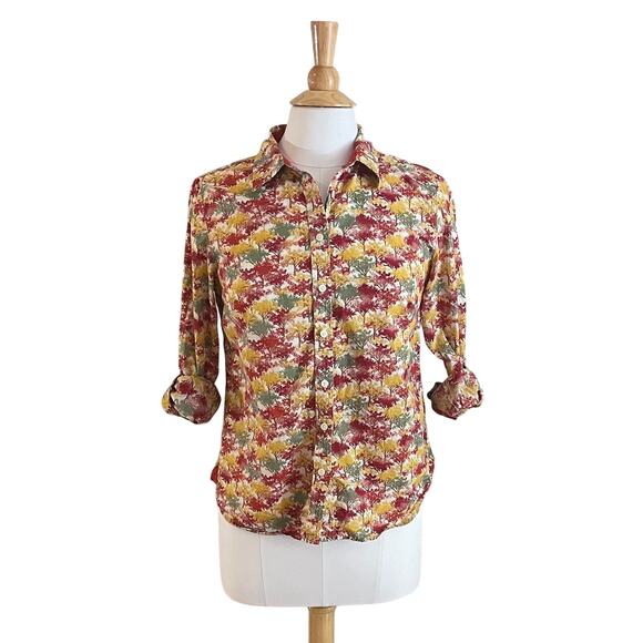 Talbots Cotton Long Sleeve Roll Tab Button Down, Fall, Trees, Autumn, Size SP - Picture 2 of 13